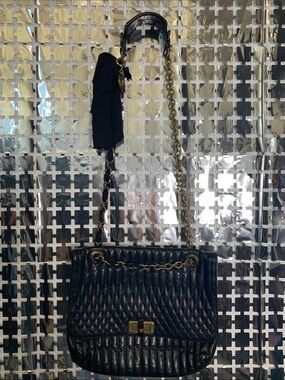Lanvin Paris Happy Shoulder Quilted Shoulder Bag with Chain Strap - Black